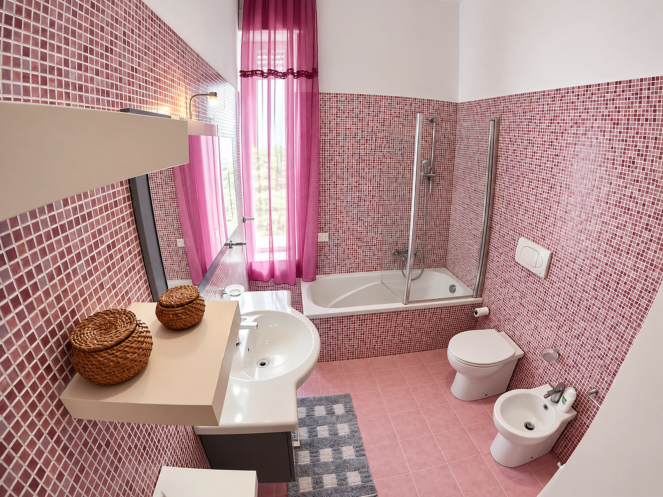 Bagno rosa con finestra