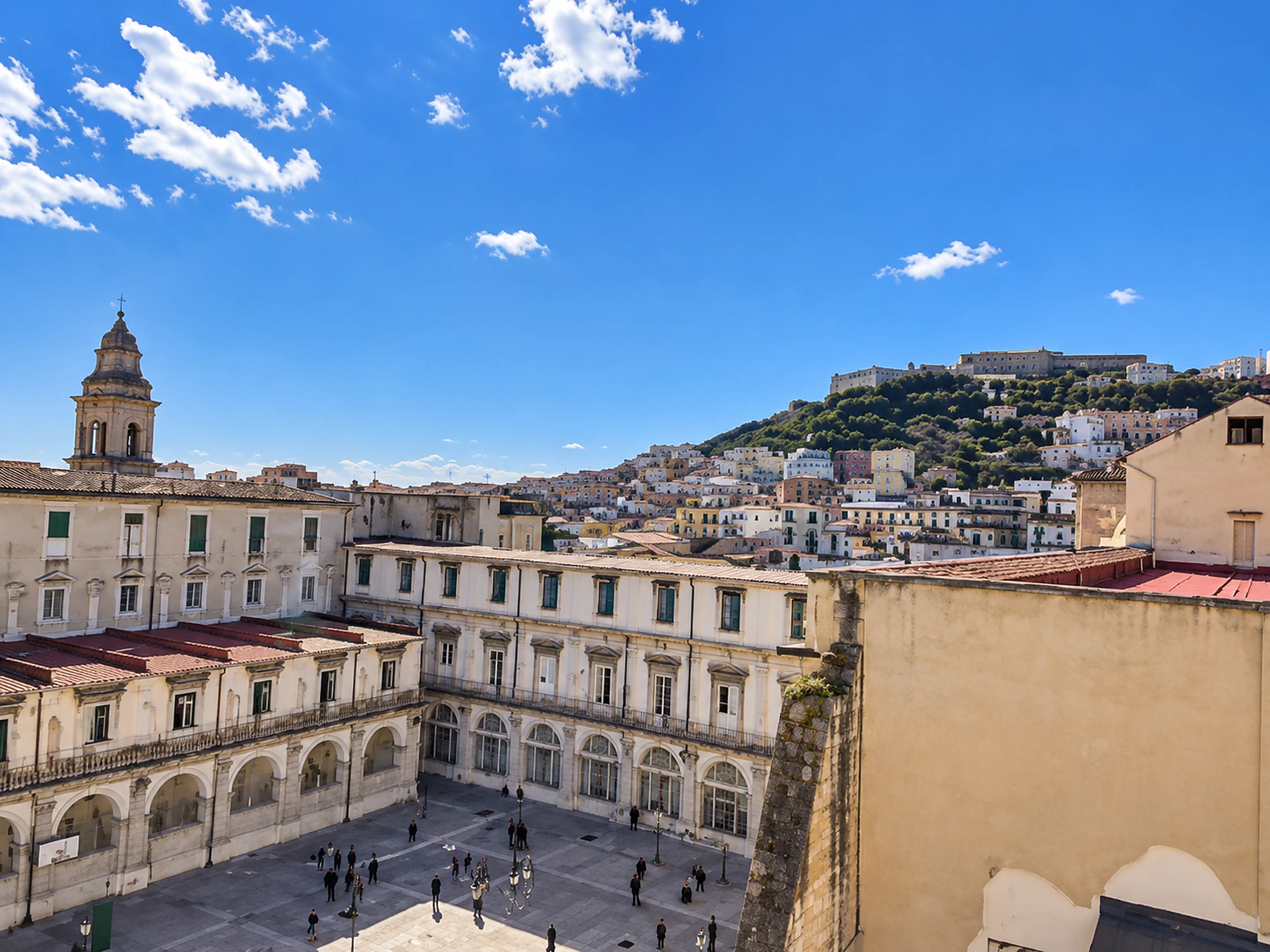 Vista dall’alto sulla piazza e sui palazzi del centro storico